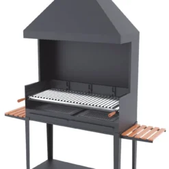 Barbacoa Carbón Y Leña 100 Cm Con Chimenea Y Carro