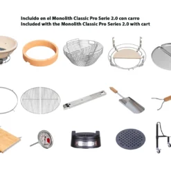 Kamado Monolith Classic Pro Series 2.0 Negro Con Carro -Ofertas Sabores BBQ Tienda Kamado Monolith Completo Negro 12